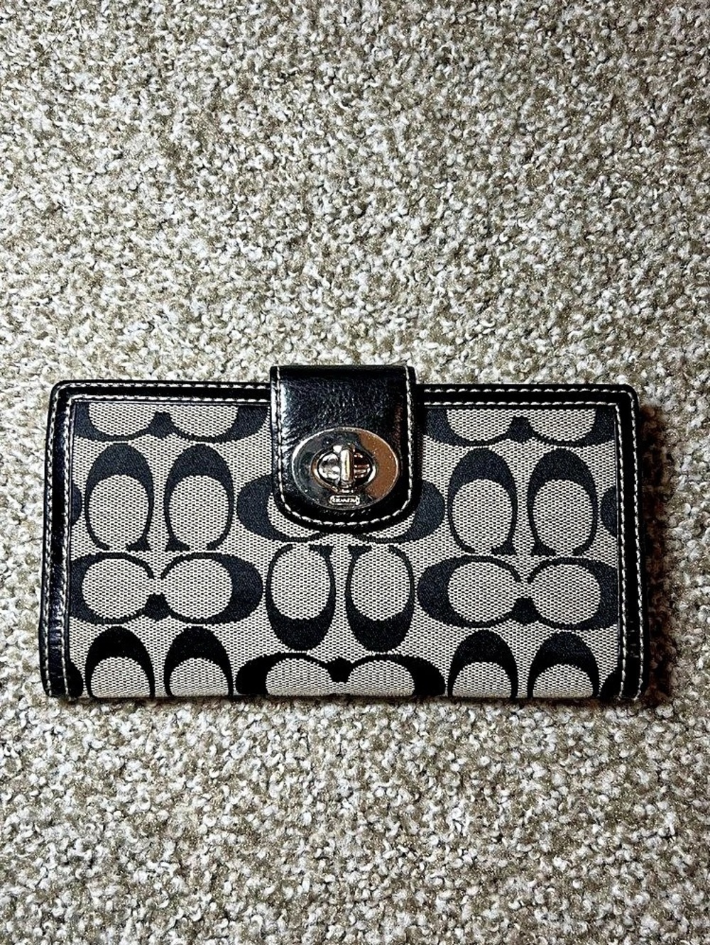 Coach Signature Canvas Turnlock Wallet Black & White
